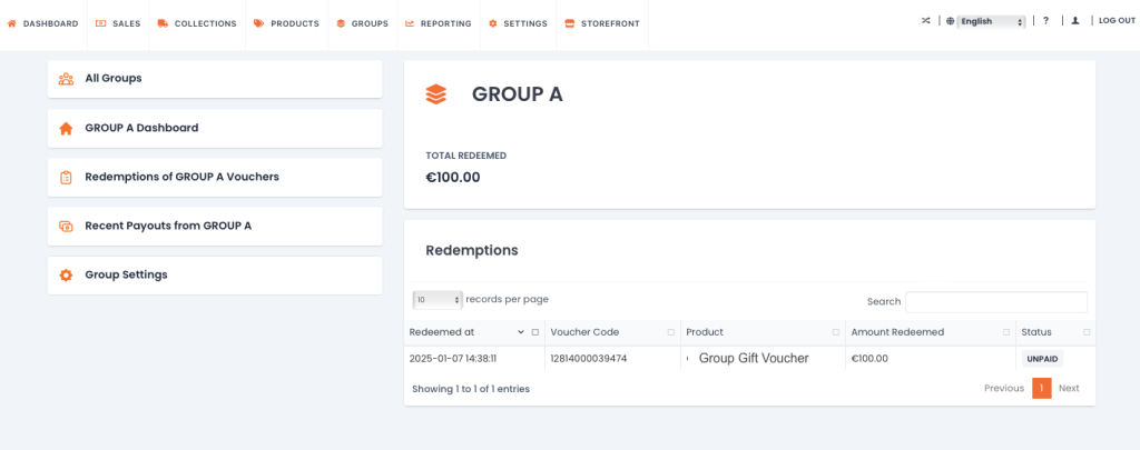 Voucher Connect Group Dashboard
